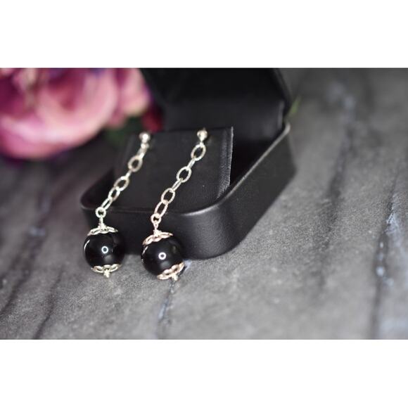 925 Sterling Silver Black Agate \